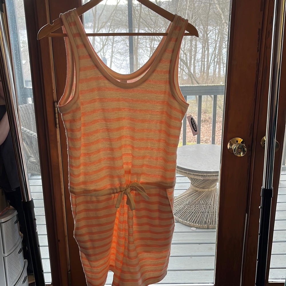 Old Navy striped romper with drawstring waist and pockets